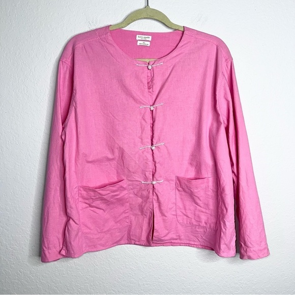 Kate Spade Top Women Medium Large Linen Pink Asian Inspired Long Sleeve B24 - Picture 1 of 9
